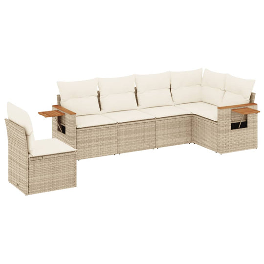 6 Piece Garden Sofa Set with Cushions Poly Rattan, stylish and comfortable outdoor seating for patio or garden.