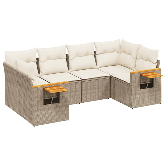 6 Piece Garden Sofa Set with Cushions Poly Rattan, featuring durable PE rattan and comfortable cushions.