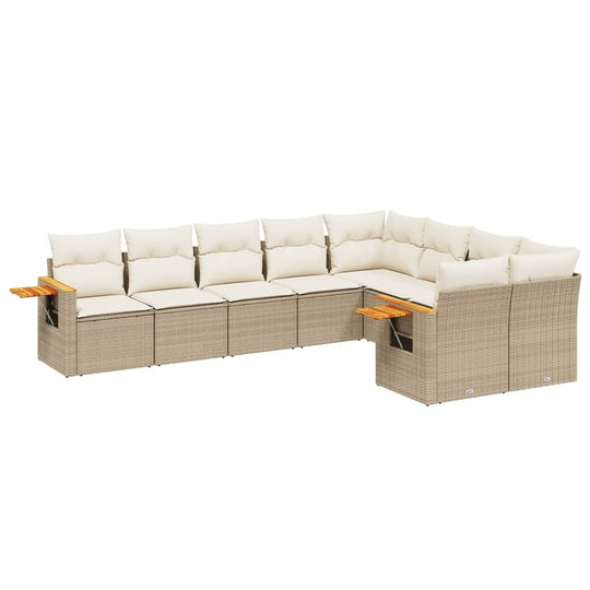 9 Piece Garden Sofa Set with Cushions Poly Rattan in a comfortable outdoor setting.
