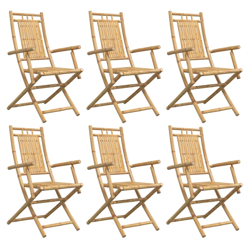 Set of 6 bamboo folding garden chairs, elegant outdoor furniture for patio and garden dining, durable and water-resistant design.