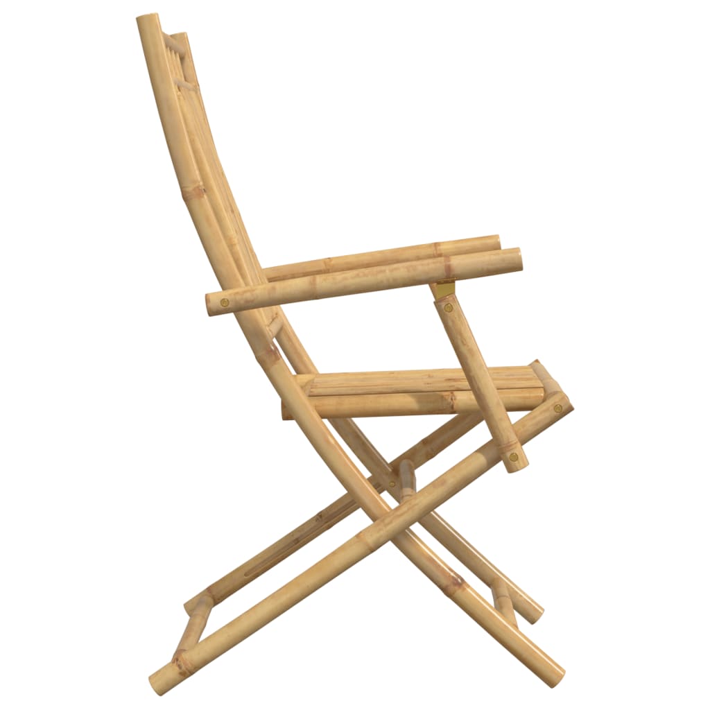 Side view of a bamboo folding garden chair, ideal for outdoor dining and stylish patio furniture.