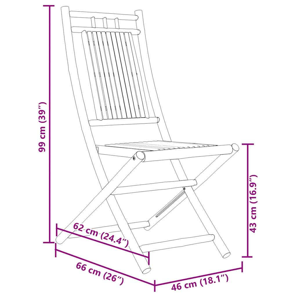 Dimensions and design of chair from 3 Piece Bistro Set Bamboo showing height, width, and depth measurements.