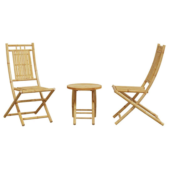 3 Piece Bistro Set Bamboo with foldable chairs and table for outdoor use