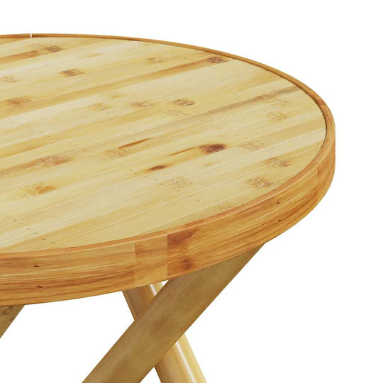 Close-up of the tabletop from the 3 Piece Bistro Set Bamboo, showcasing its natural bamboo texture and craftsmanship.
