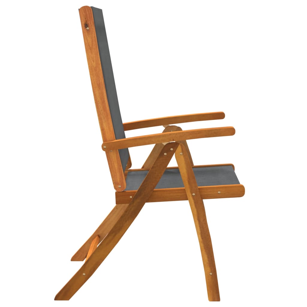 Side view of a foldable outdoor garden chair made from solid acacia wood and textilene fabric, showcasing adjustable positions.