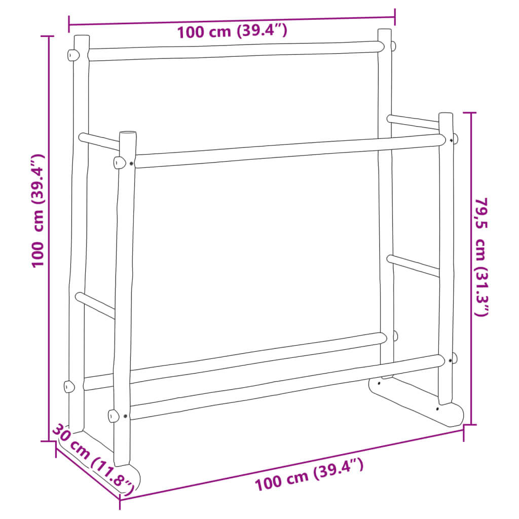 Dimensions of bamboo clothes rack: 100x30x100 cm, featuring two hanging bars for ample storage space.