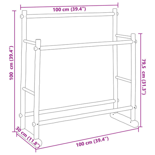 Dimensions of bamboo clothes rack: 100x30x100 cm, featuring two hanging bars for ample storage space.