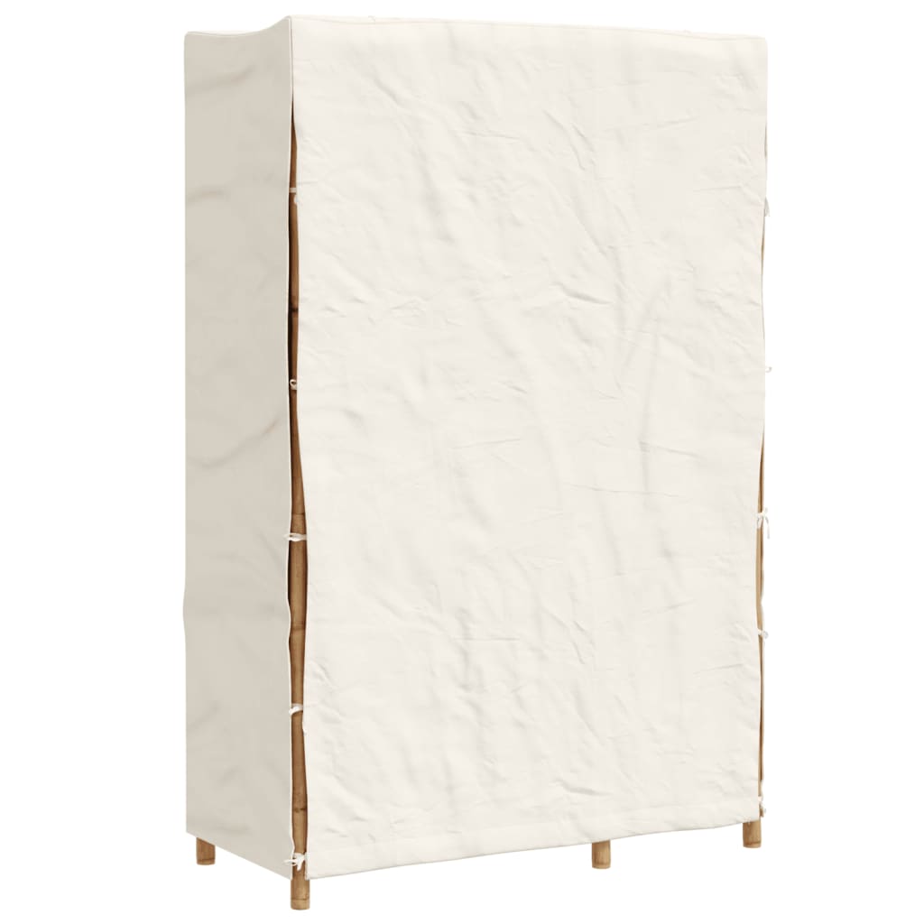 Bamboo wardrobe with practical fabric cover for stylish home decoration and easy mobility, ideal for versatile furniture needs.