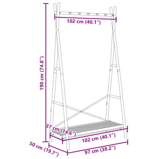 Clothes Rack with Shelf 102x50x190 cm Bamboo