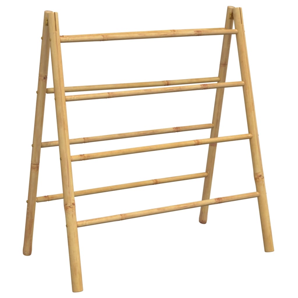 Double towel ladder with 4 bamboo rungs, ideal for stylish bathroom and living room storage solutions.