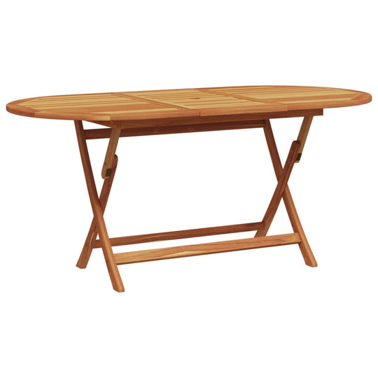 Oval folding garden dining table made of solid acacia wood, perfect for outdoor furniture and al fresco dining.