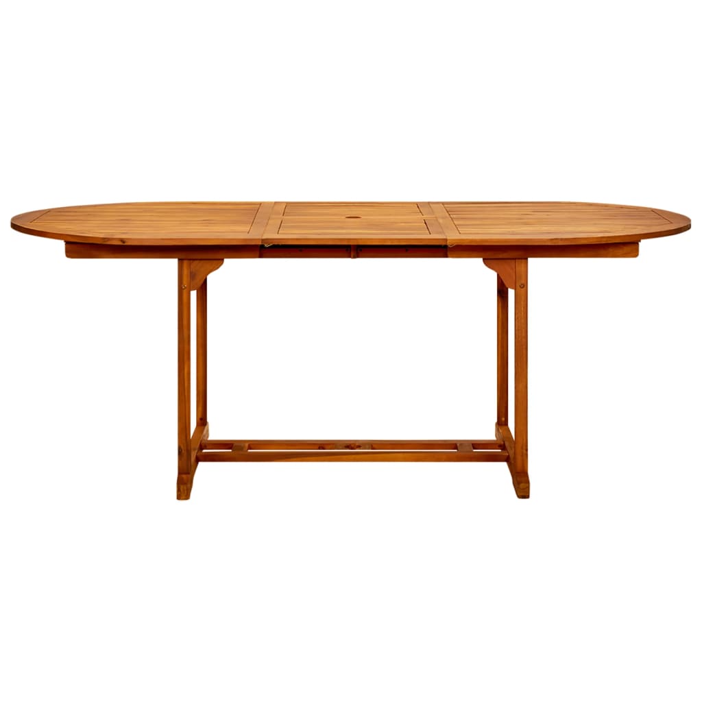 Solid acacia wood oval garden dining table, perfect for outdoor dining and al fresco gatherings. Durable and stylish furniture option.