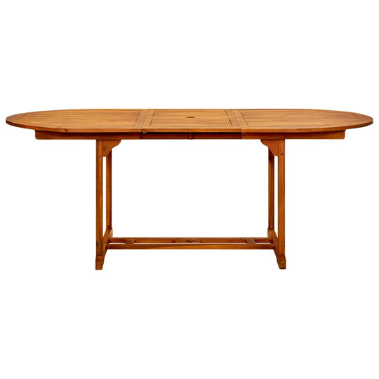 Solid acacia wood oval garden dining table, perfect for outdoor dining and al fresco gatherings. Durable and stylish furniture option.