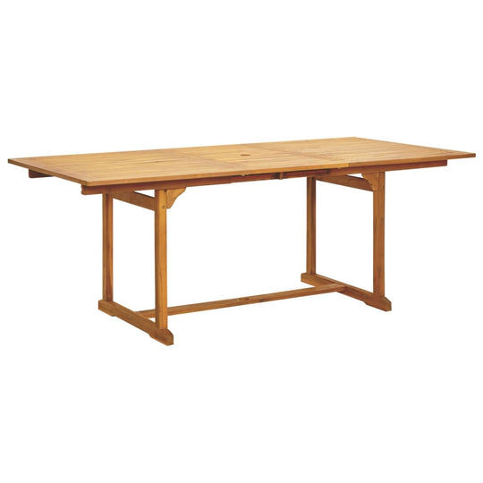 Solid acacia wood outdoor dining table for garden and patio, perfect for al fresco dining and relaxation.