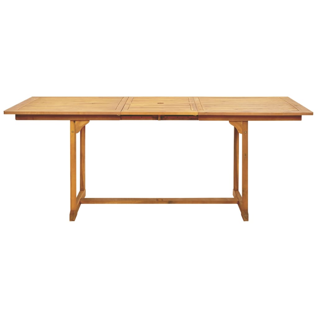 Solid acacia wood garden dining table, perfect for outdoor furniture and al fresco dining in any patio or backyard.