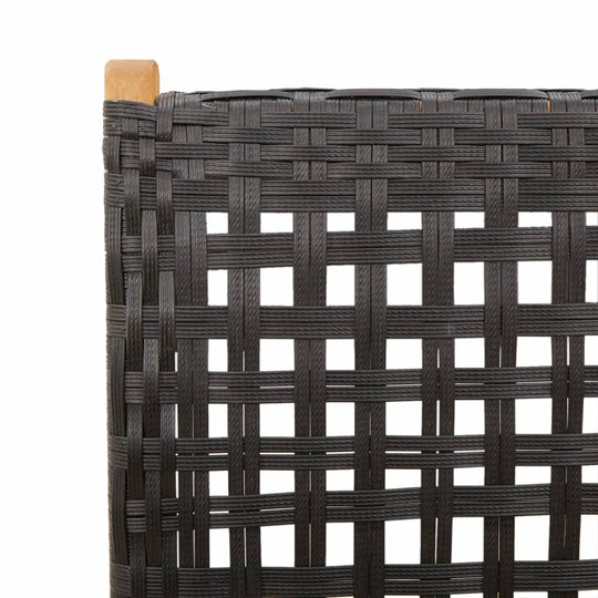 Close-up of black poly rattan weaving, showcasing durability and texture for outdoor furniture in garden dining set.