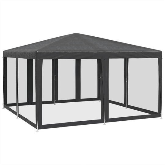 Anthracite party tent with 8 mesh sidewalls, water-resistant HDPE roof, and durable iron frame for outdoor events.