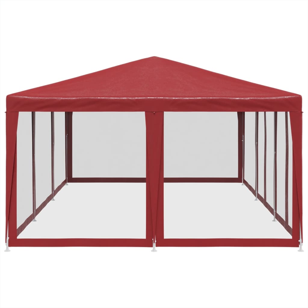 Red 6x4 m party tent with ten mesh sidewalls, perfect for outdoor events and protection from sunlight.