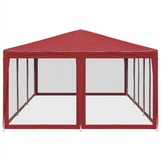 Red 6x4 m party tent with ten mesh sidewalls, perfect for outdoor events and protection from sunlight.