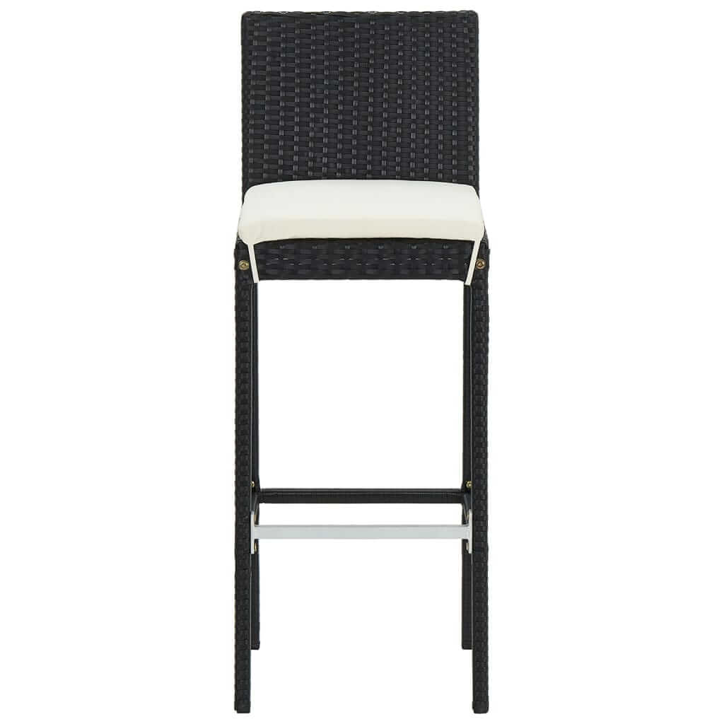 Black poly rattan bar stool with cushioned seat, perfect for outdoor lounge and garden furniture.