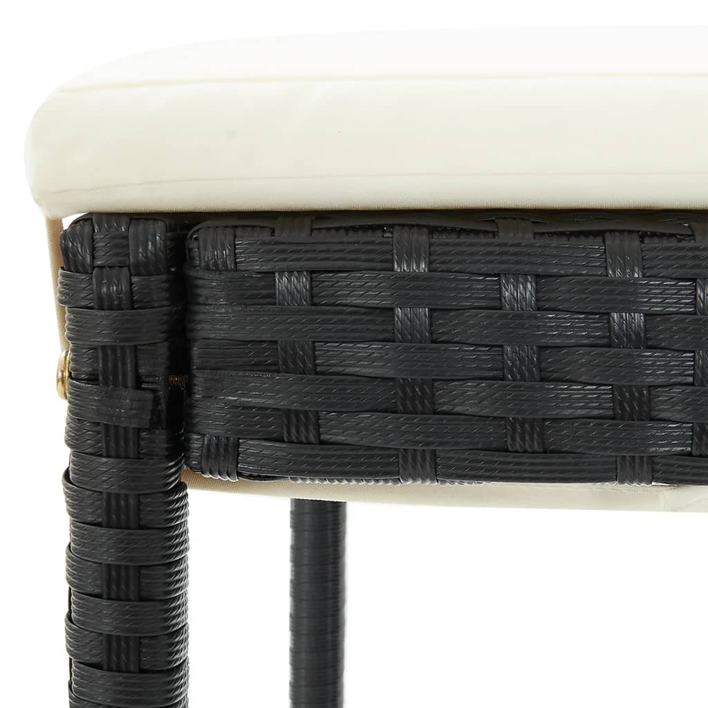 Close-up view of black poly rattan weaving on a garden bar set, showcasing durable outdoor furniture craftsmanship.