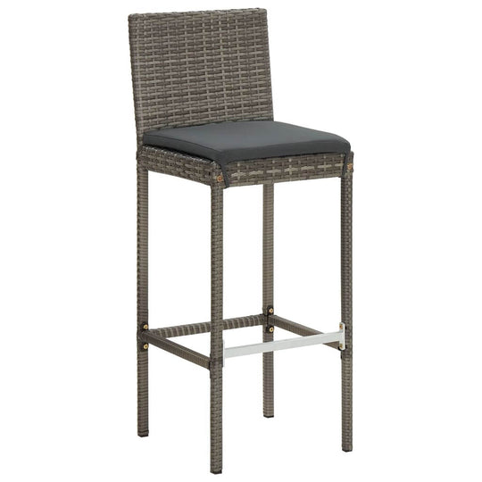 Grey solid wood bar stool with poly rattan design, modern outdoor furniture for garden lounge and dining.