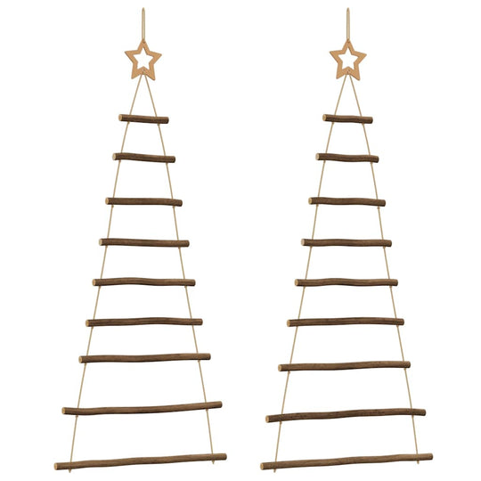  Hanging Christmas Trees with Top Stars 2 pcs 55x120 cm Natural Branch