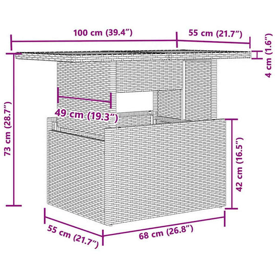 Dimensions of a 6 Piece Garden Sofa Set with Cushions Poly Rattan, showcasing design measurements for backyard furniture.