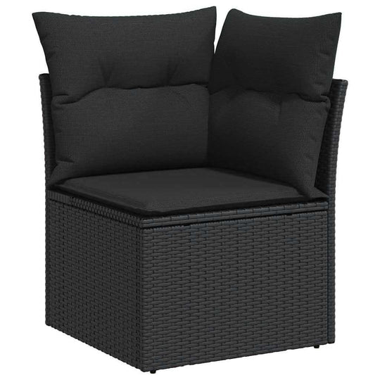 6 Piece Garden Sofa Set with Cushions Poly Rattan corner chair with black cushions and durable rattan design.