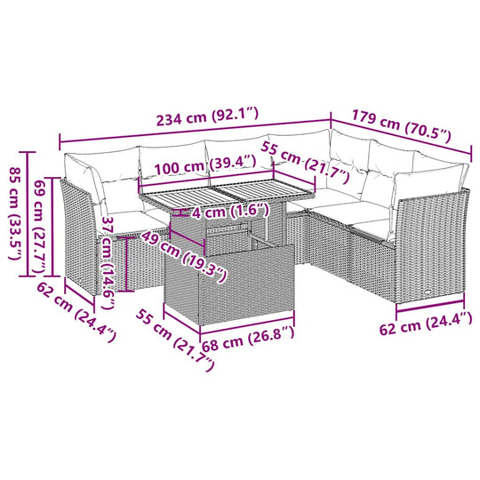 طقم أريكة حديقة من 7 قطع مع وسائد من البولي راتان