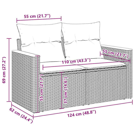طقم أريكة حديقة مكون من 5 قطع مع وسائد من خشب الروطان الصناعي وخشب الأكاسيا