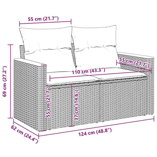 طقم أريكة حديقة مكون من 9 قطع مع وسائد من خشب الروطان الصناعي وخشب الأكاسيا