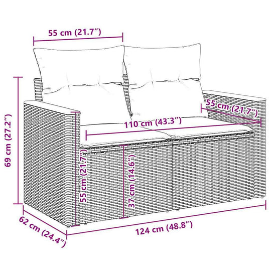 طقم أريكة حديقة مكون من 11 قطعة مع وسائد من خشب الروطان الصناعي وخشب الأكاسيا