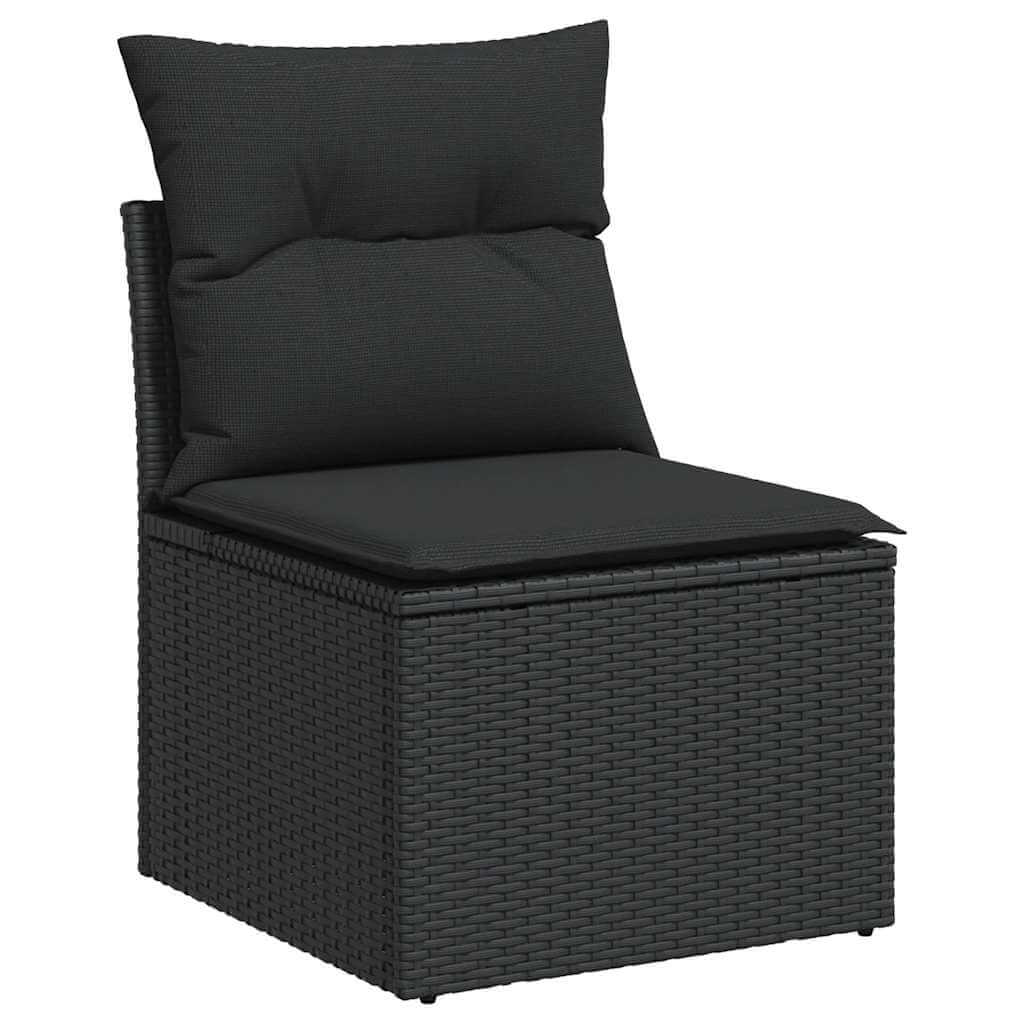 Single chair from 6 Piece Garden Sofa Set with Cushions Poly Rattan Acacia in black, featuring durable poly rattan material and soft cushion.