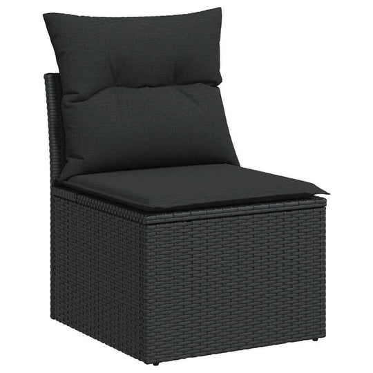 Single chair from 6 Piece Garden Sofa Set with Cushions Poly Rattan Acacia in black, featuring durable poly rattan material and soft cushion.