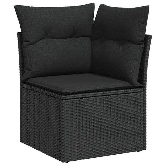 Corner piece of the 9 Piece Garden Sofa Set with Cushions Poly Rattan Acacia in black rattan design, ideal for outdoor relaxation.