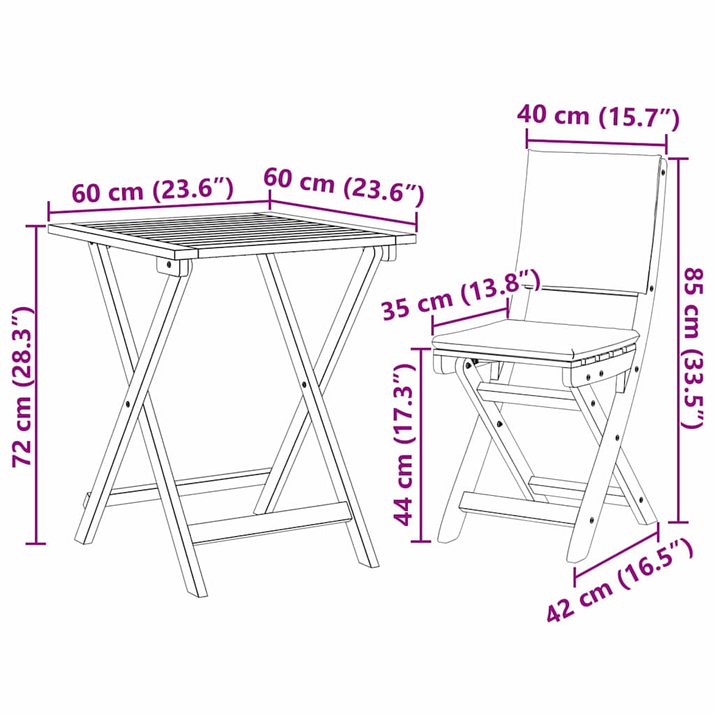 Bistro Set Folding 3 pcs Oil Natural Solid Acacia Wood