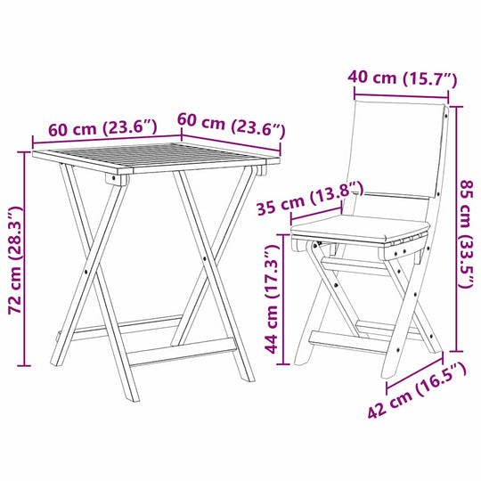 Bistro Set with Cushion 3 pcs Oil Natural Solid Acacia Wood