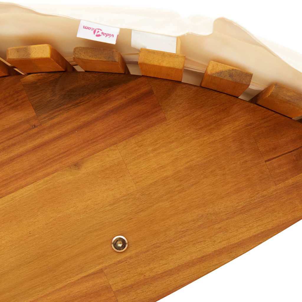 Close-up of Sun Lounger with Cushion -person  pcs  Solid Acacia Wood, showcasing natural wood finish and attachment details.