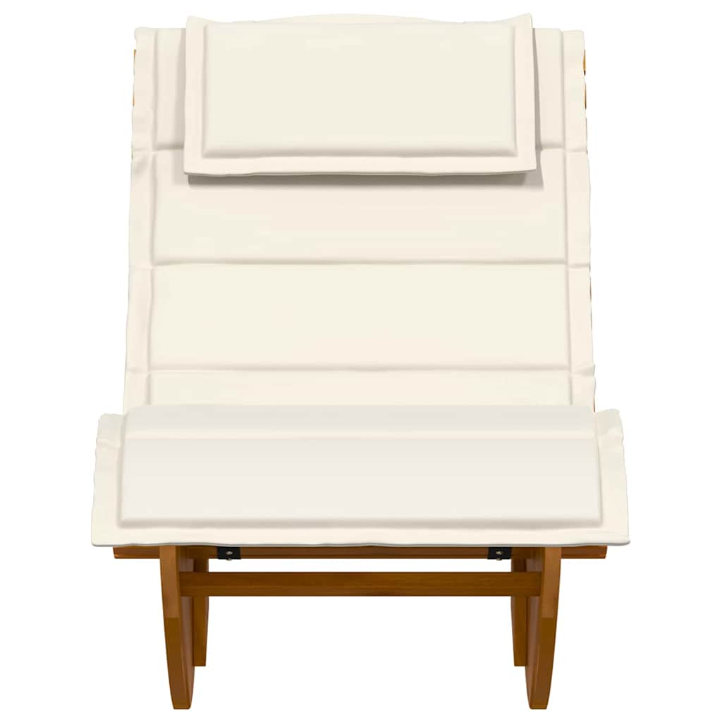 Sun Lounger with Cushion -person  pcs  Solid Acacia Wood in modern design with cream cushion.