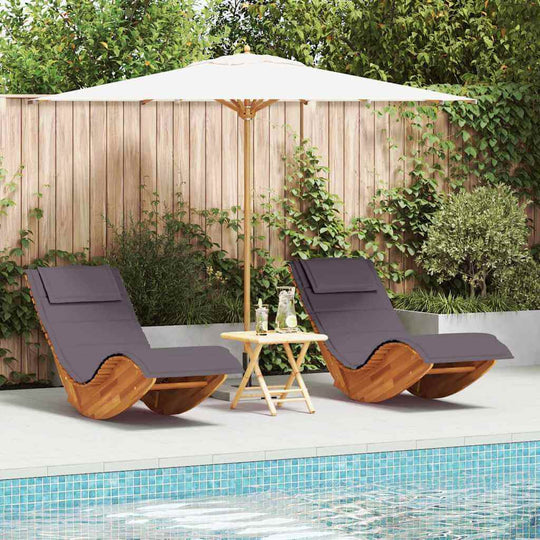 Sun Lounger with Cushion -person  pcs  Solid Acacia Wood in a stylish outdoor setting by the pool.