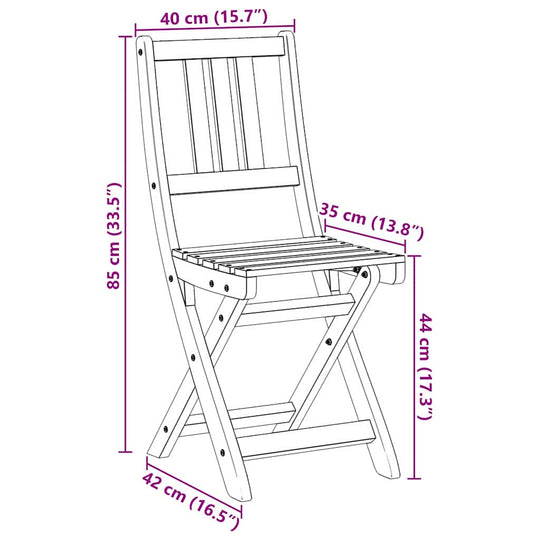 Garden Chair Folding 6 pcs Oil Natural Dubai dimensions illustration with measurements in cm and inches.
