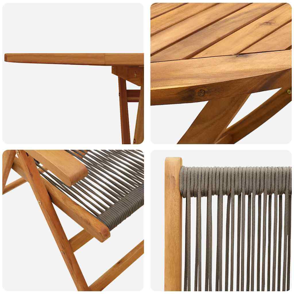 Foldable Garden Dining Set Manual Adjustable Chairs with Oval Wooden Table