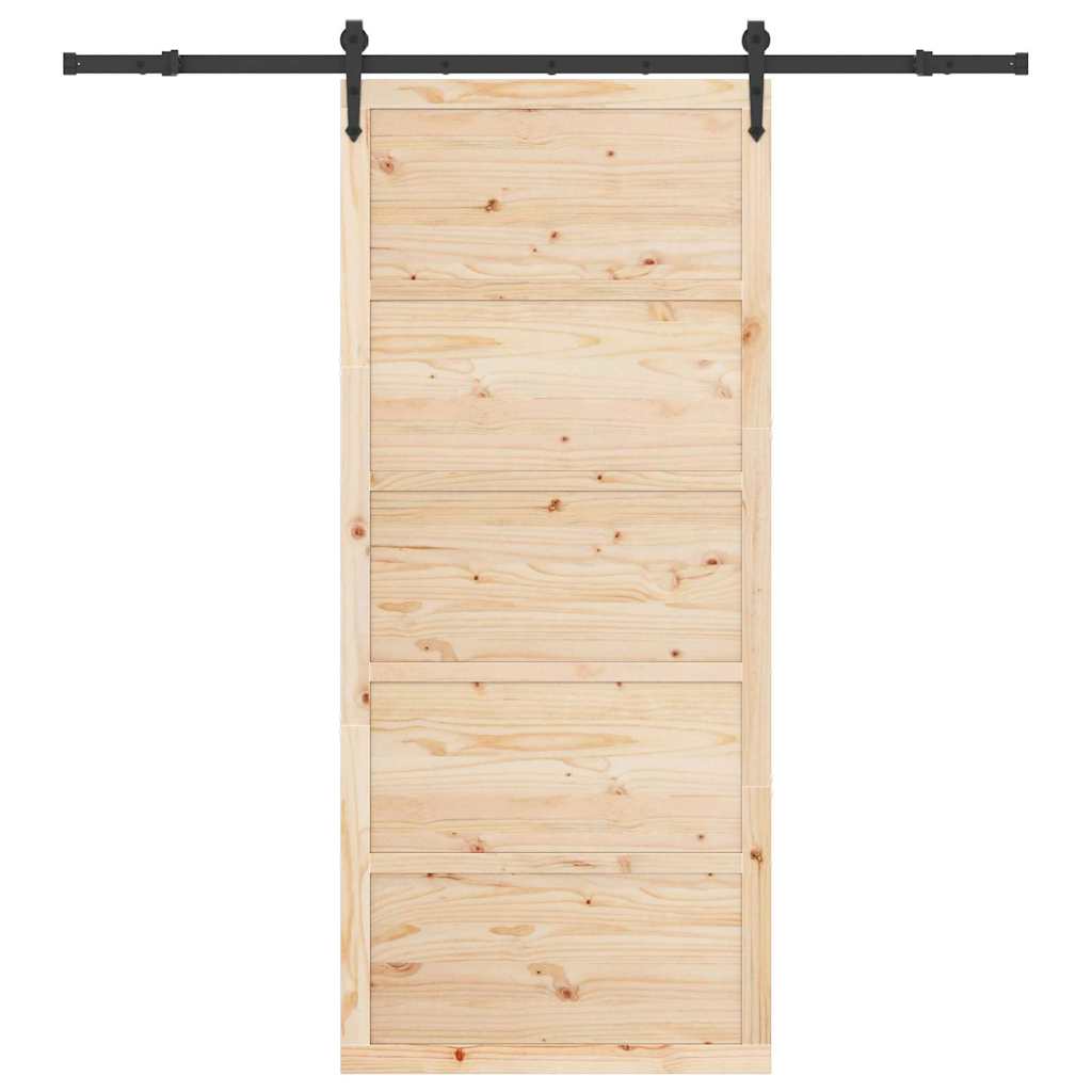 Sliding Door   Solid Pine Wood with a rustic design and black sliding hardware, ideal for stylish interiors.