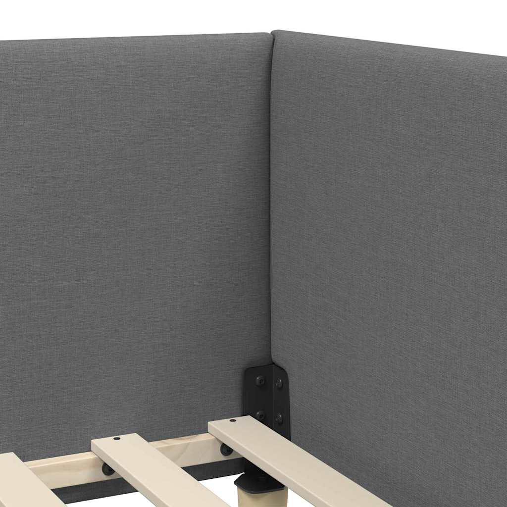 Corner Bed Frame Dark   Fabric and Plywood