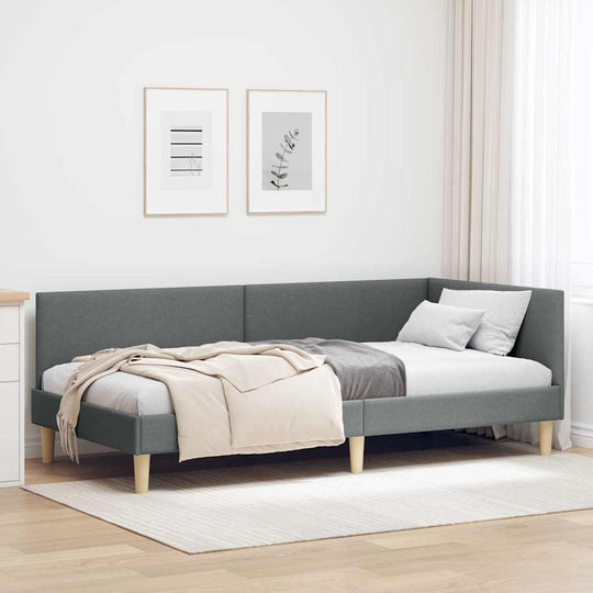 Corner Bed Frame Dark   Fabric and Plywood