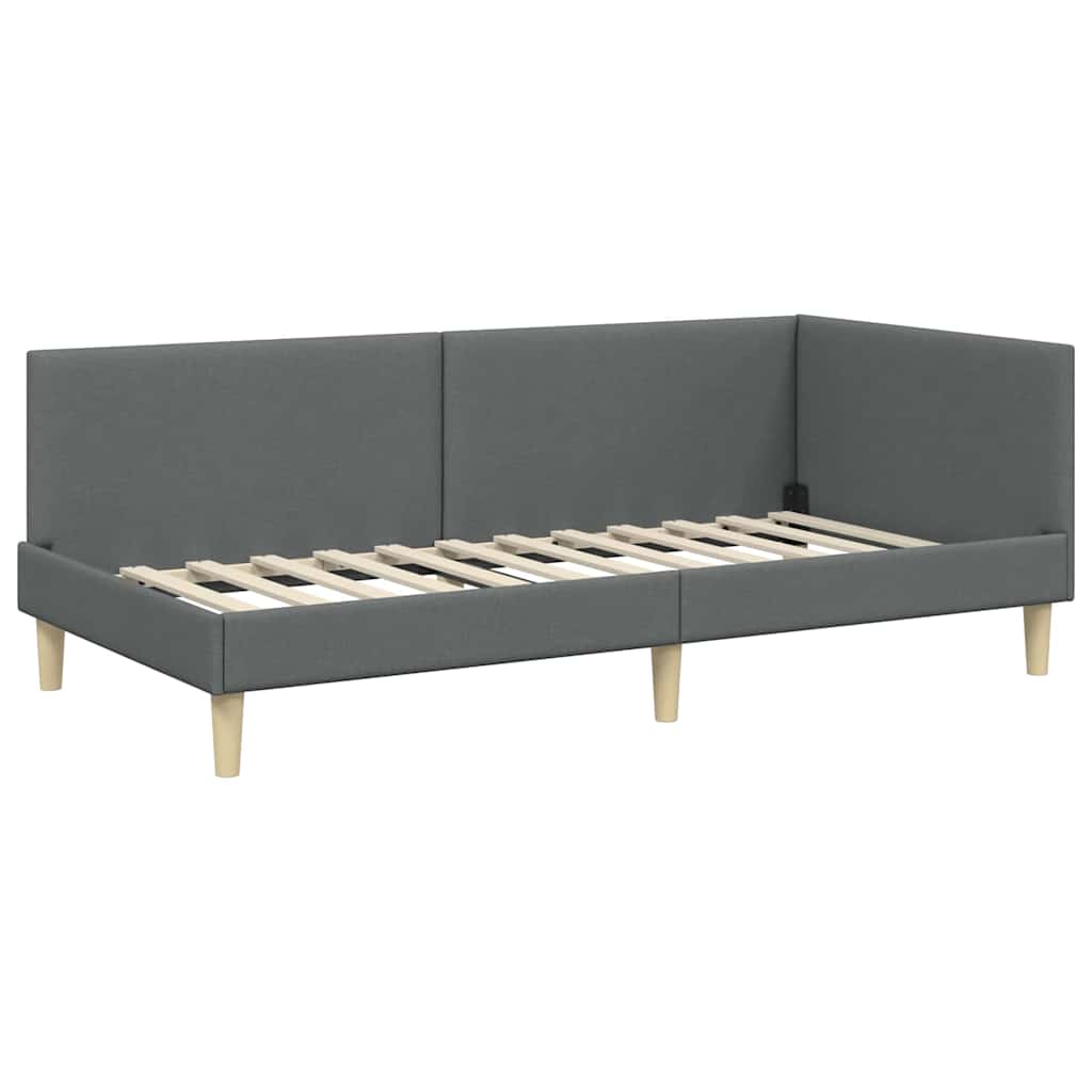 Corner Bed Frame Dark   Fabric and Plywood
