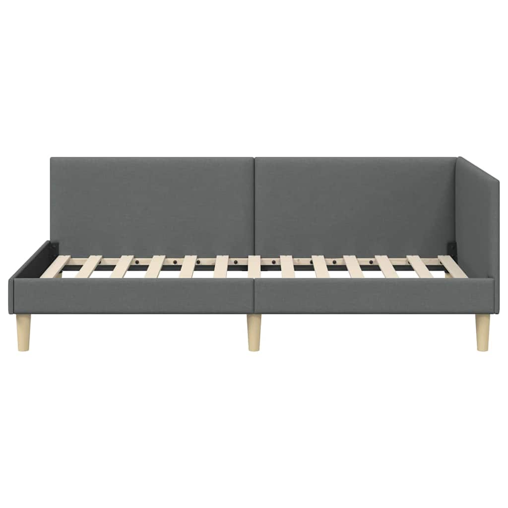 Corner Bed Frame Dark   Fabric and Plywood