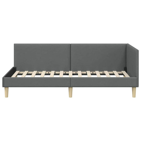Corner Bed Frame Dark   Fabric and Plywood
