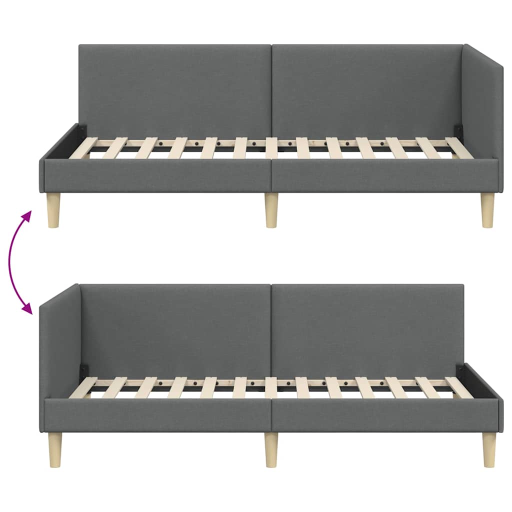 Corner Bed Frame Dark   Fabric and Plywood